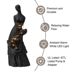 Glitzhome 5-Tiered Modern Women Sculpture Polyresin Outdoor Floor Fountain with LED Lights