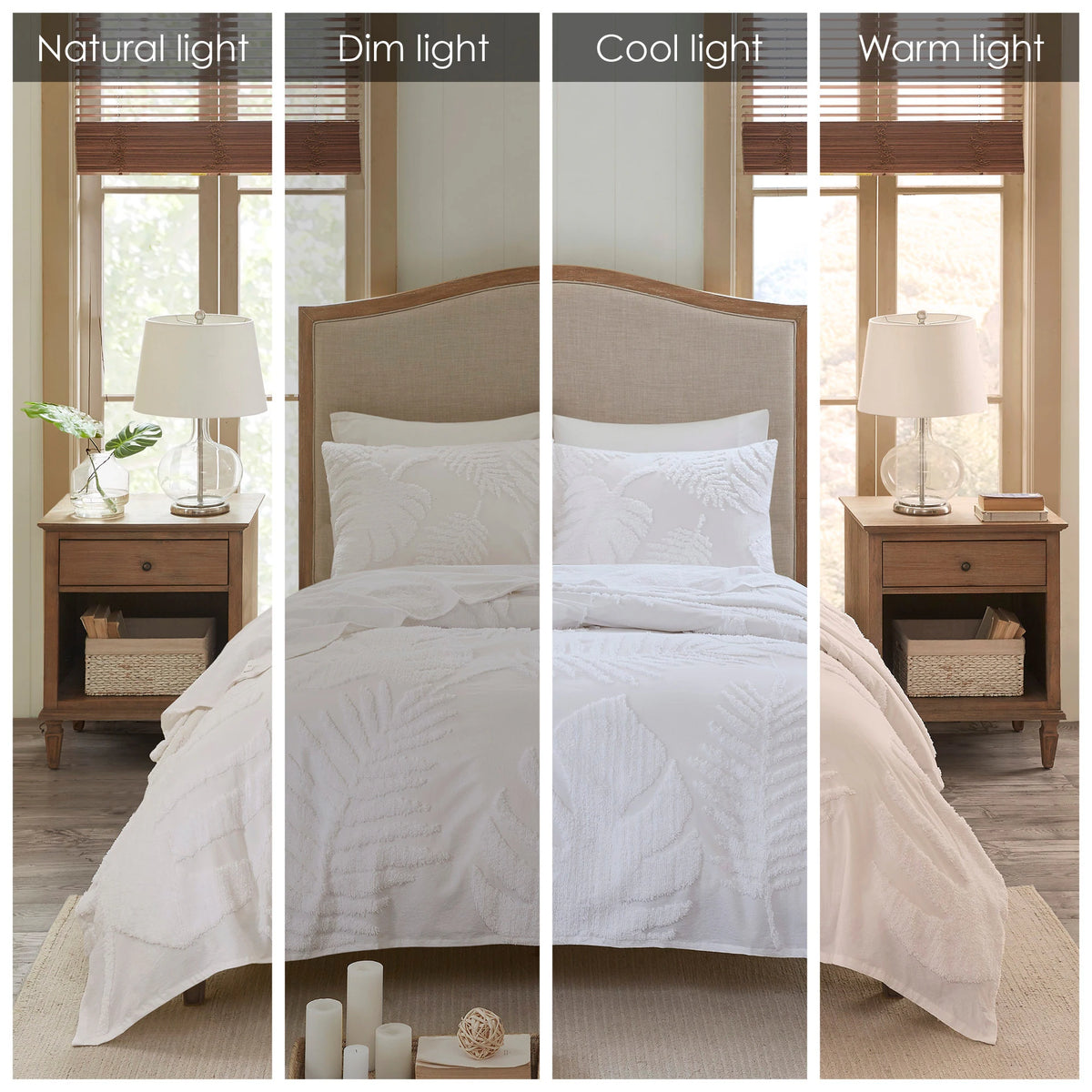 Madison Park Bahari White Tufted Cotton Chenille Palm Duvet Cover Set