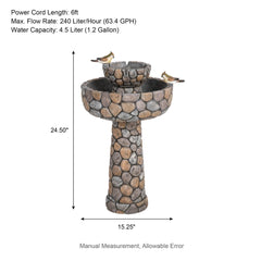 Glitzhome 24-inch Outdoor 2-tier Faux Pebbles Polyresin Birdbath Fountain with Pump
