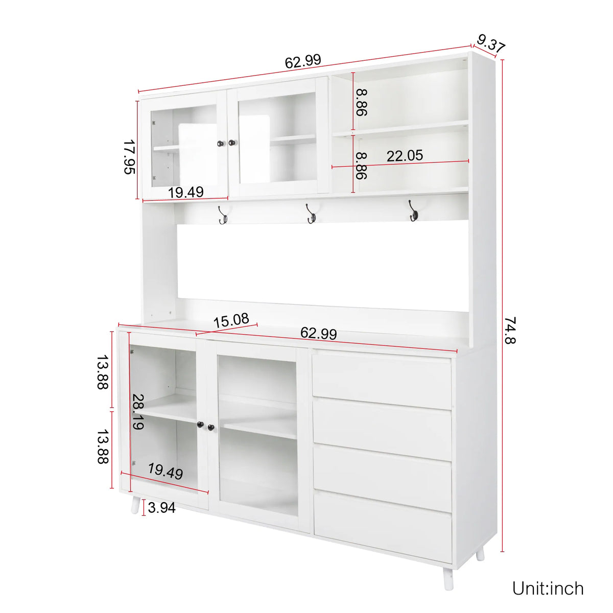GDFStudio - Luttrell Modern 74.80" Tall Freestanding Kitchen Hutch Cabinet with Drawers and Microwave Shelf