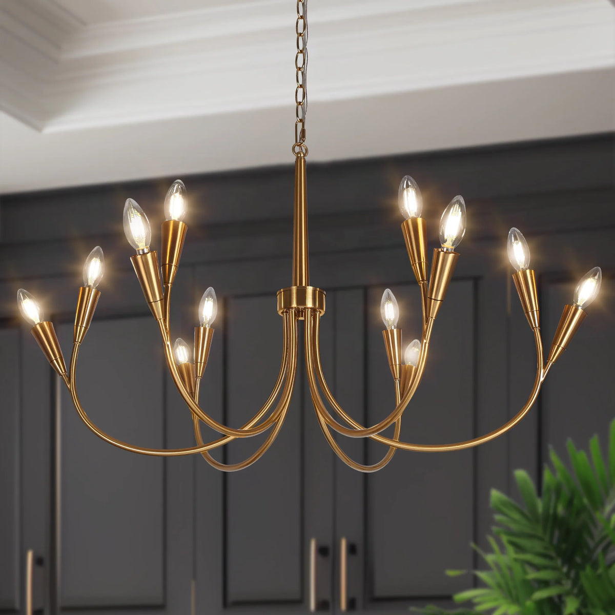 Modern Gold 12-Light Classic Candle Chandelier for Dining Living Room - D 36.2" x H 21.2"