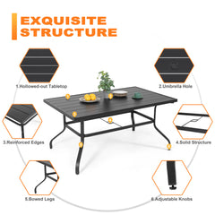 Outdoor Dining Set with Umbrella Hole, Breathable Textilene and Iron