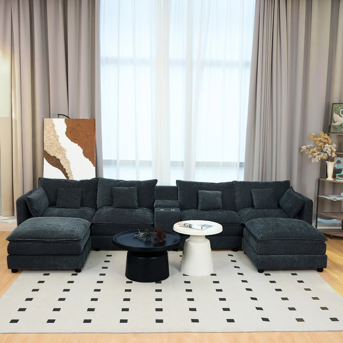 Sofa 144-in Casual Black 6 -seater Reclining Sectional - 8' x 10'