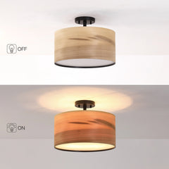 Breaux Wood Veneer Drum Semi Flush Mount Ceiling Light