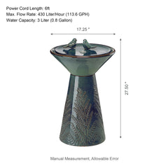 Glitzhome 27.5"H Two Birds Embossed Ceramic LED Birdbath Patio Outdoor Fountain