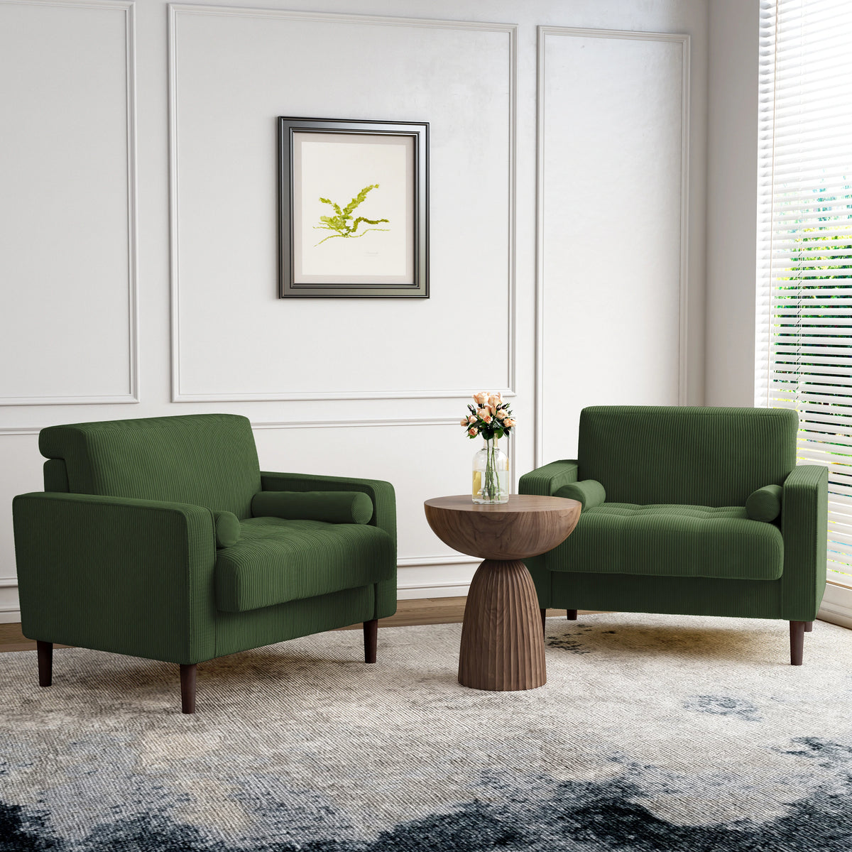 Modern Upholstered Corduroy Accent Chair With Arms Pillows