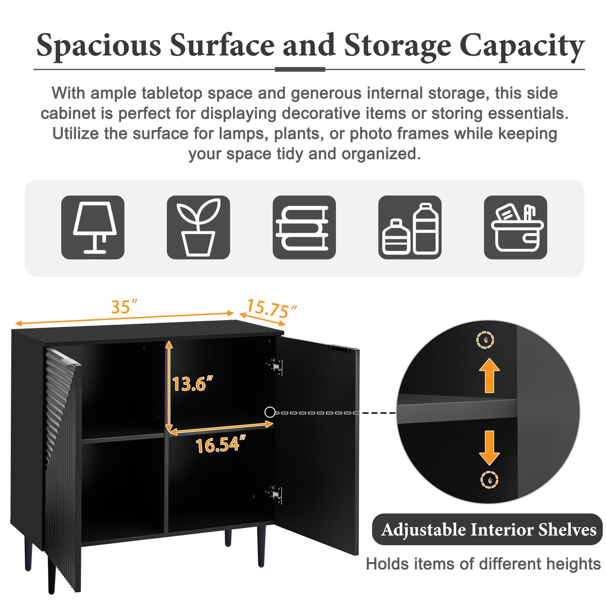 Modern Sideboard Cabinet, Side Cabinet with Adjustable Shelves, Small Console Table with Geometric Door Design