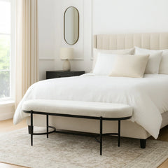 Luxurious Upholstered Bench with Metal Base Frame - 47.5", Ivory - 47.5"