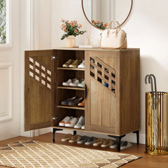 Gymax 4 Tier Shoe Cabinet w/ Doors Removable Shelves & Metal Legs for