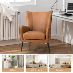 Invidiae Glam Faux Leather Wingback Armchair with Metal Legs Set of 2 by HULALA HOME