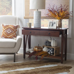 Linon Copper Grove Newborough Antique Tobacco Console Table
