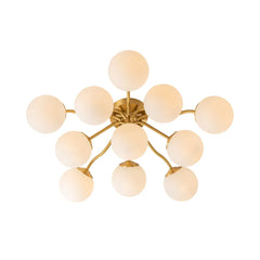 Milky Glass Globe Brass Sputnik Bubble Ceiling Light - 30in Chandelier