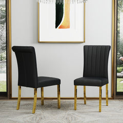 Luxury PU Leather Parsons Dining Chairs Side Chairs with Rolled Back and Stainless Steel Legs