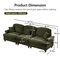 GDFStudio - Elegant Mid Century 3-Seater 107" Chenille Sofa with Flared Arms