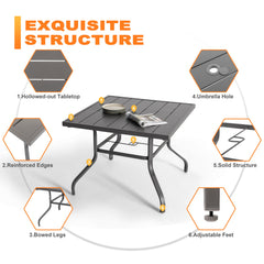 Patio Metal Textilene Dining Set of 5 with Umbrella Hole and High Backrest