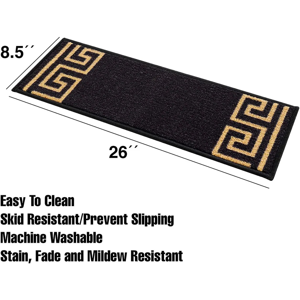 Stair Treads Greek Key Meander Design Non Slip Backing, 8.5''X26''