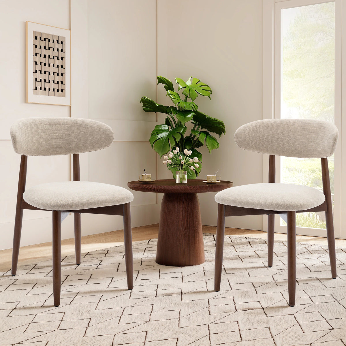Modern Farmhouse Wooden Dining Chairs Upholstered Fabric Side Chairs with Floor Protectors