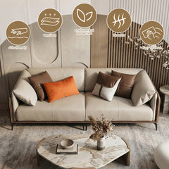 Faux Leather Pillow Top Arm Sofa with Reversible Cushions - 3-seater