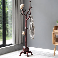 Tree-branch Rubberwood Freestanding Coat Rack with Hooks