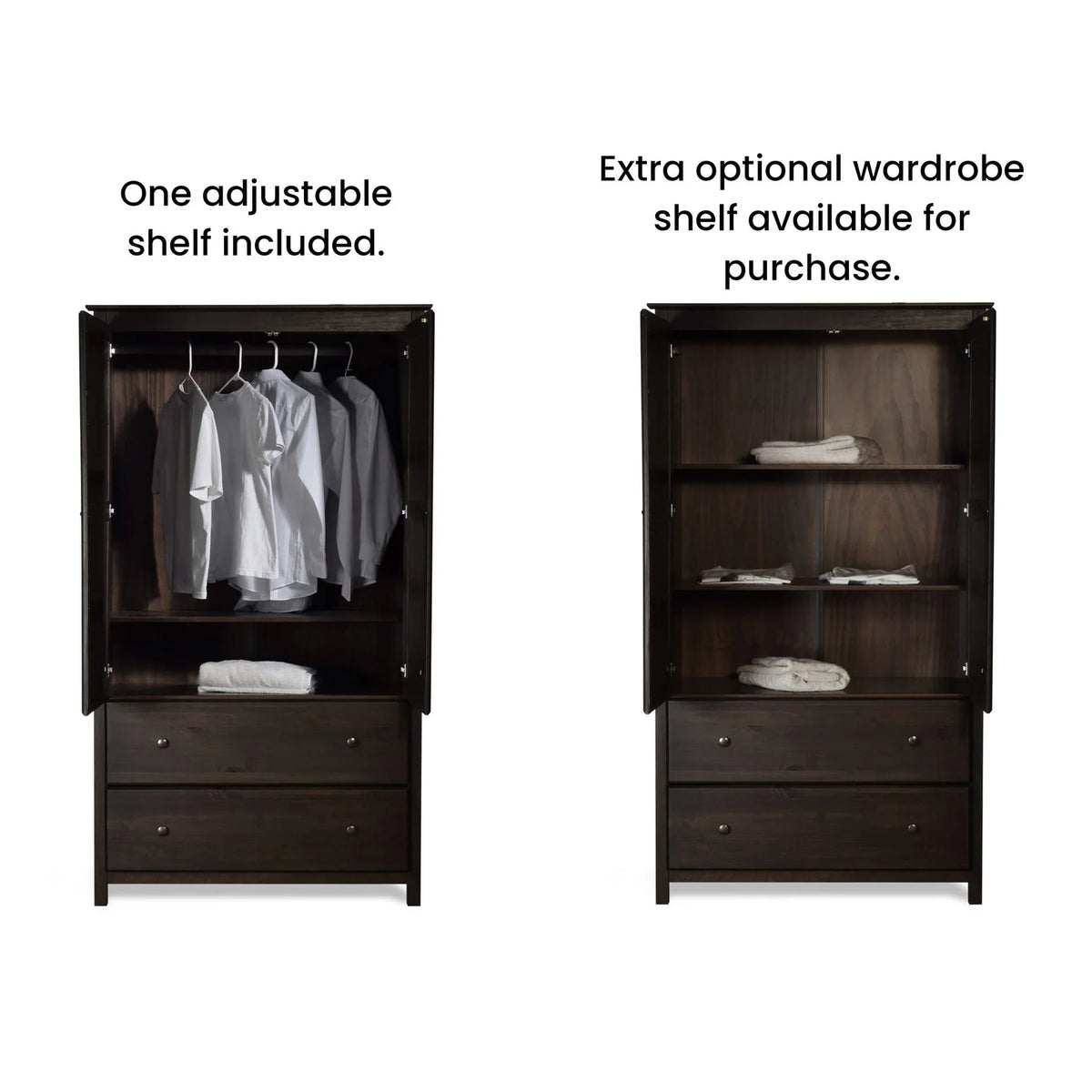 Grain Wood Furniture Shaker 2-Door Solid Wood Armoire - 41x72x22
