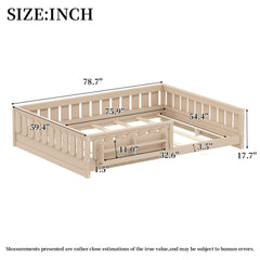 Montessori Toddler Floor Bed Children Daybed Kids Wood Platform Storage Bed with Guardrail and Side Creativity Storage Shelves