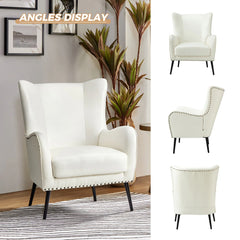 Invidiae Glam Faux Leather Wingback Armchair with Metal Legs Set of 2 by HULALA HOME