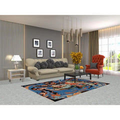 Hand Knotted Oriental Kork Wool Carpet Traditional All-Over Navy Blue & Blues Tabriz Area Rug - 6' 11'' X 4' 9''